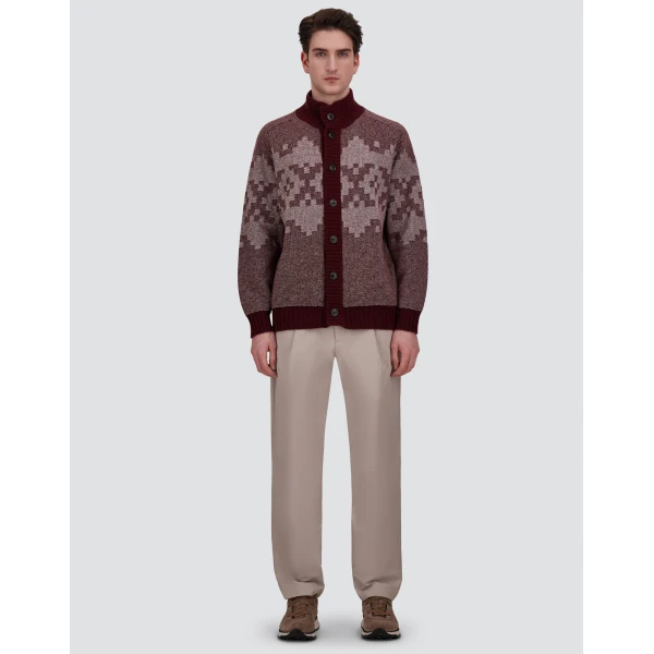Herno Wool and Cashmere Cardigan with Norwegian Pattern in Bordeaux | Men's Knitwear | Coveti