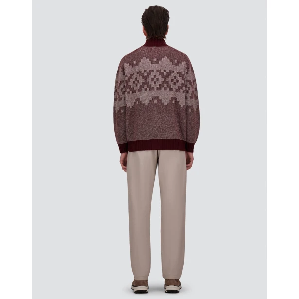 Herno Wool and Cashmere Cardigan with Norwegian Pattern in Bordeaux | Men's Knitwear | Coveti
