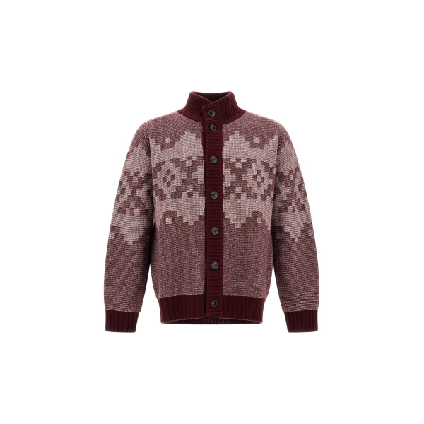 Herno Wool and Cashmere Cardigan with Norwegian Pattern in Bordeaux | Men's Knitwear | Coveti