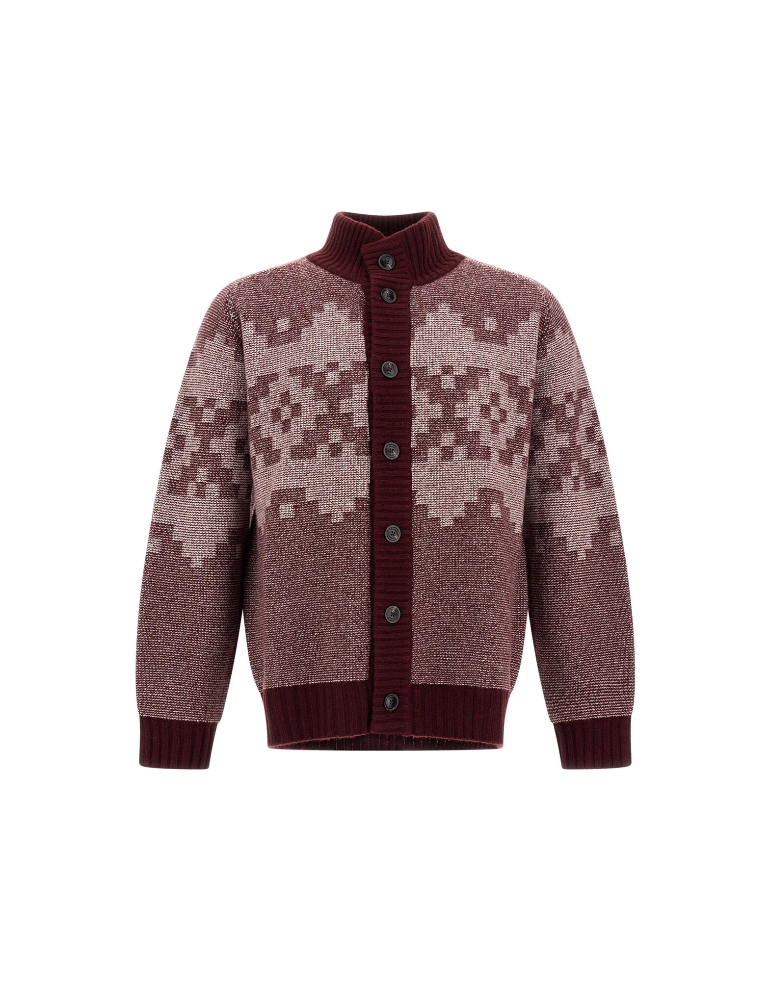 Herno Wool and Cashmere Cardigan with Norwegian Pattern in Bordeaux Herno Wool and Cashmere Cardigan with Norwegian Pattern in Bordeaux | Men's Knitwear | Coveti