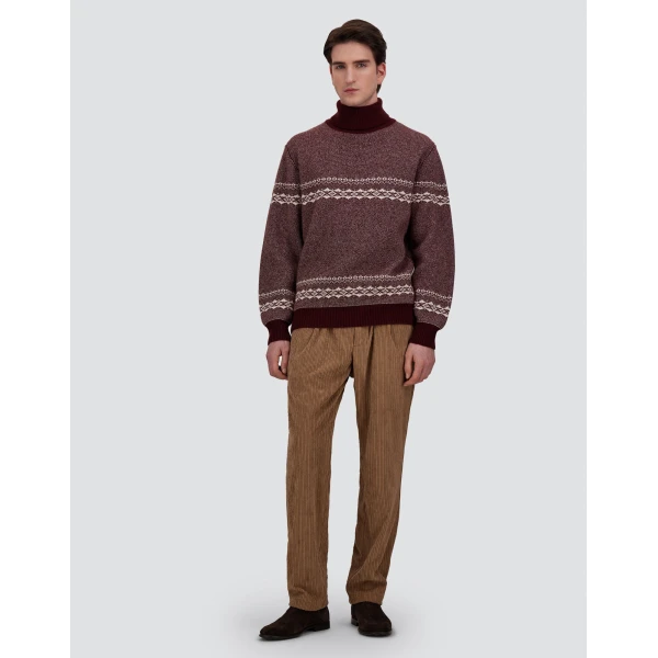 Herno Wool and Cashmere Roll-Neck Jumper with Norwegian Pattern in Bordeaux | Men's Knitwear | Coveti