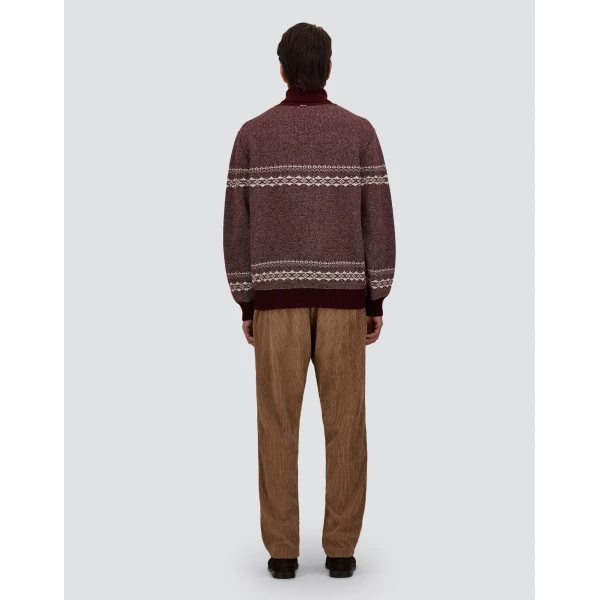 Herno Wool and Cashmere Roll-Neck Jumper with Norwegian Pattern in Bordeaux | Men's Knitwear | Coveti