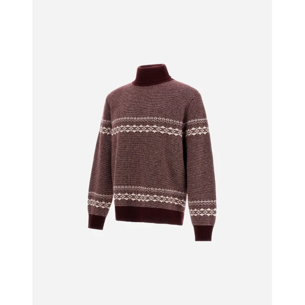 Herno Wool and Cashmere Roll-Neck Jumper with Norwegian Pattern in Bordeaux | Men's Knitwear | Coveti