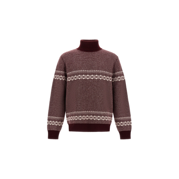 Herno Wool and Cashmere Roll-Neck Jumper with Norwegian Pattern in Bordeaux | Men's Knitwear | Coveti