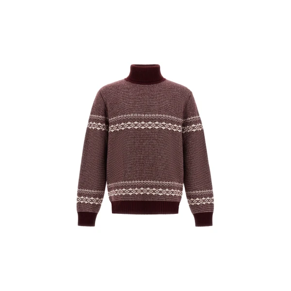 Herno Wool and Cashmere Roll-Neck Jumper with Norwegian Pattern in Bordeaux | Men's Knitwear | Coveti