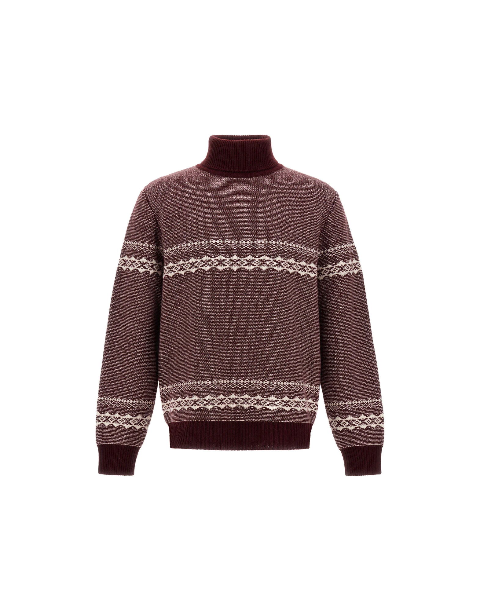 Herno Wool and Cashmere Roll-Neck Jumper with Norwegian Pattern in Bordeaux Herno Wool and Cashmere Roll-Neck Jumper with Norwegian Pattern in Bordeaux | Men's Knitwear | Coveti