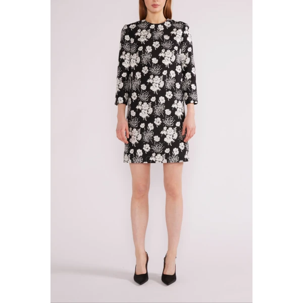 Huishan Zhang Carlotta Mini Dress in Black and White Jacquard | Mini Dresses | Coveti