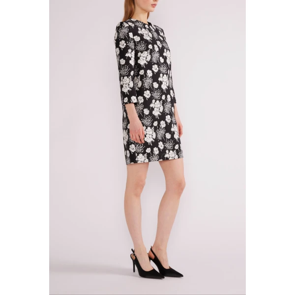 Huishan Zhang Carlotta Mini Dress in Black and White Jacquard | Mini Dresses | Coveti