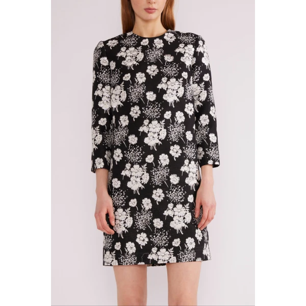 Huishan Zhang Carlotta Mini Dress in Black and White Jacquard | Mini Dresses | Coveti
