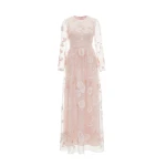 Huishan Zhang Delphi Gown in Pink Flower Embroidered Organza | Evening Gowns | Coveti