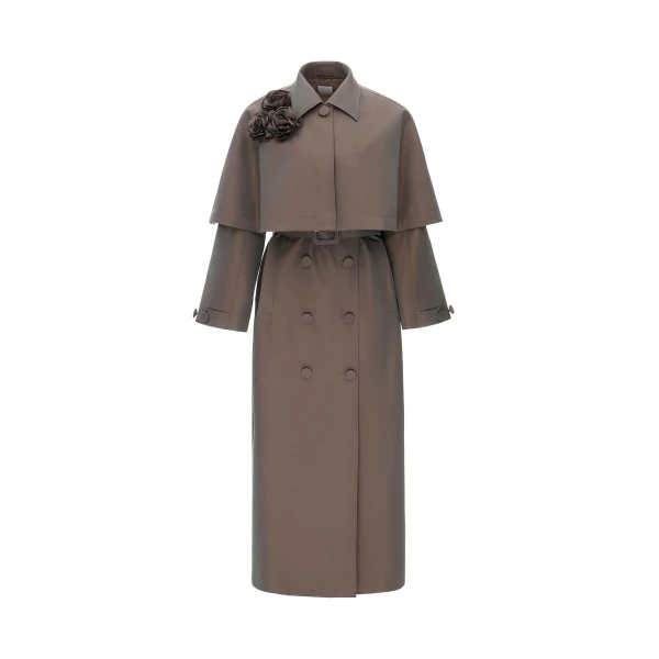 Eden Coat in Brown Embroidered Cotton Trench
