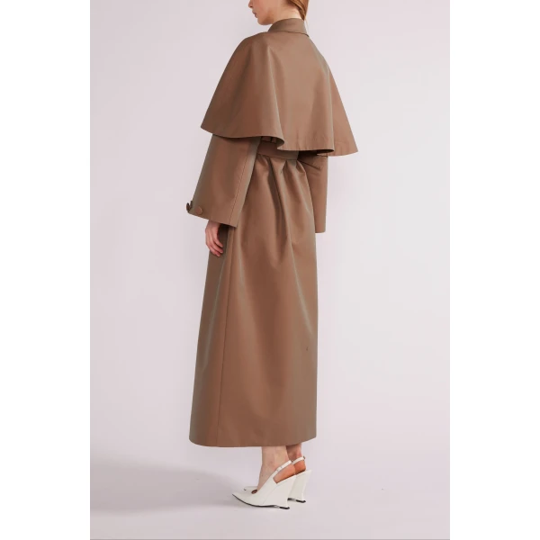 Huishan Zhang Eden Coat in Brown Embroidered Cotton Trench | Trench Coat | Coveti
