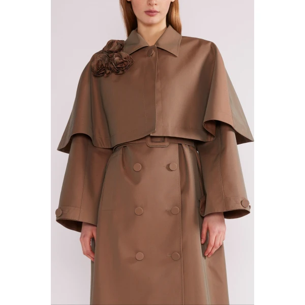 Huishan Zhang Eden Coat in Brown Embroidered Cotton Trench | Trench Coat | Coveti