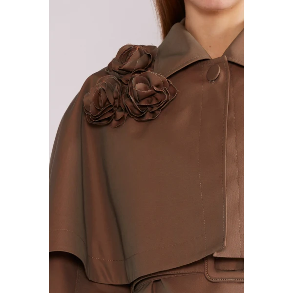 Huishan Zhang Eden Coat in Brown Embroidered Cotton Trench | Trench Coat | Coveti