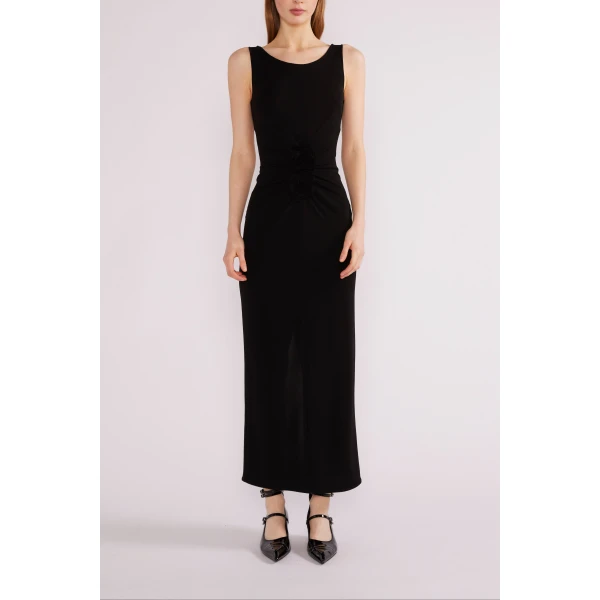 Huishan Zhang Eleni Midi Dress in Black Crepe Jersey | Midi Dresses | Coveti