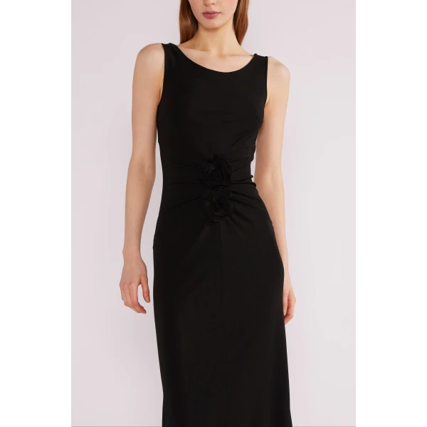 Huishan Zhang Eleni Midi Dress in Black Crepe Jersey | Midi Dresses | Coveti
