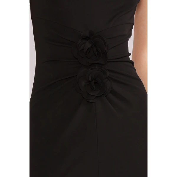 Huishan Zhang Eleni Midi Dress in Black Crepe Jersey | Midi Dresses | Coveti