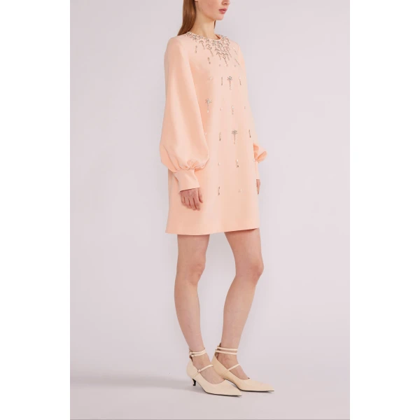 Huishan Zhang Farah Mini Dress in Apricot Sable | Mini Dresses | Coveti
