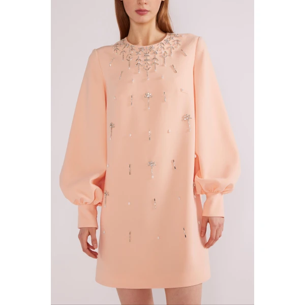 Huishan Zhang Farah Mini Dress in Apricot Sable | Mini Dresses | Coveti