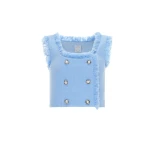 Huishan Zhang Lara Top in Sky Blue Tweed | Sleeveless | Coveti