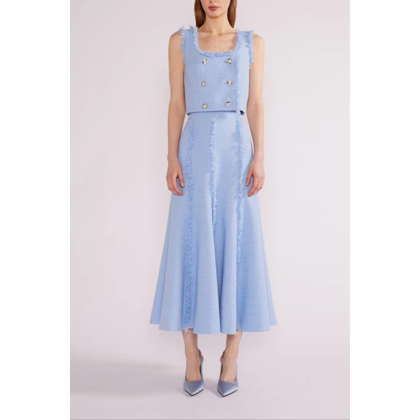 Huishan Zhang Lara Top in Sky Blue Tweed | Sleeveless | Coveti