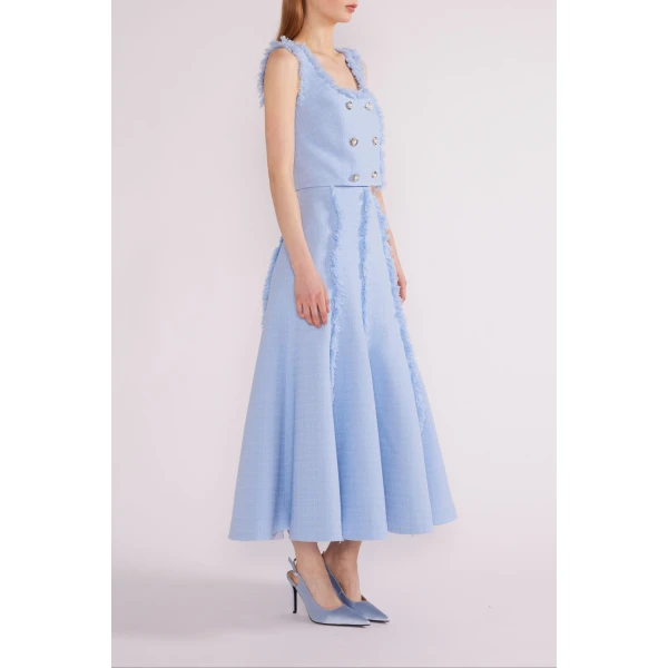 Huishan Zhang Lara Top in Sky Blue Tweed | Sleeveless | Coveti