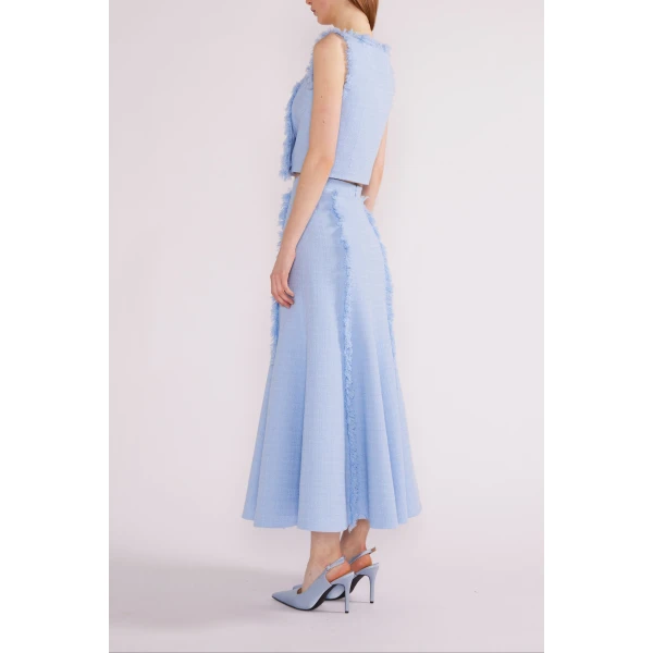 Huishan Zhang Lara Top in Sky Blue Tweed | Sleeveless | Coveti