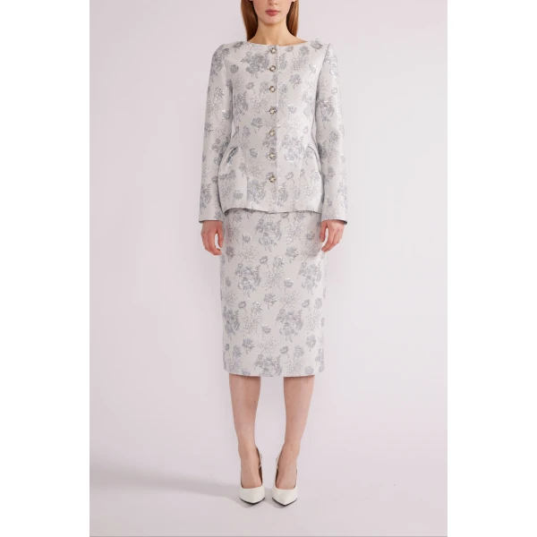 Huishan Zhang Mara Jacket in Light Blue Jacquard | Jackets | Coveti