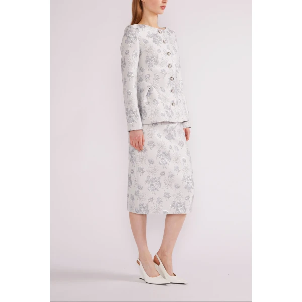 Huishan Zhang Mara Jacket in Light Blue Jacquard | Jackets | Coveti