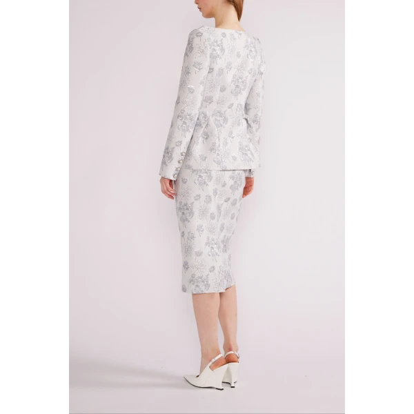 Huishan Zhang Mara Jacket in Light Blue Jacquard | Jackets | Coveti