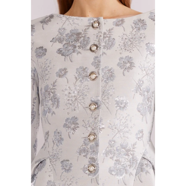 Huishan Zhang Mara Jacket in Light Blue Jacquard | Jackets | Coveti