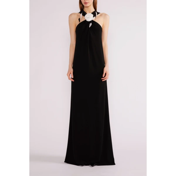 Huishan Zhang Mia Gown in Black Crepe Jersey | Evening Gowns | Coveti