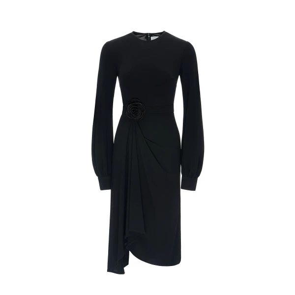 Reese Midi Dress in Black Crepe Jersey