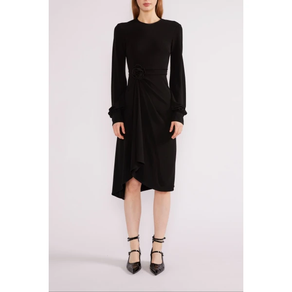 Huishan Zhang Reese Midi Dress in Black Crepe Jersey | Midi Dresses | Coveti