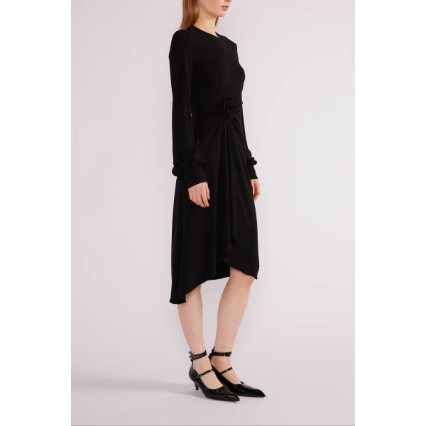 Huishan Zhang Reese Midi Dress in Black Crepe Jersey | Midi Dresses | Coveti