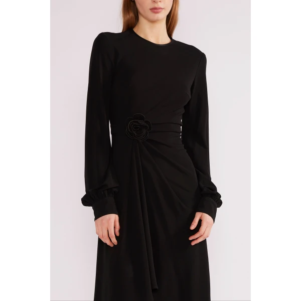 Huishan Zhang Reese Midi Dress in Black Crepe Jersey | Midi Dresses | Coveti