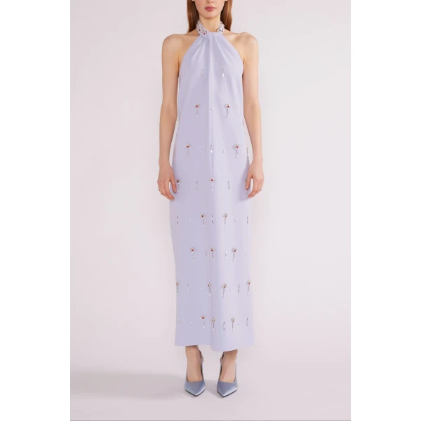 Huishan Zhang Vic Midi Dress in Pale Blue Sable | Midi Dresses | Coveti