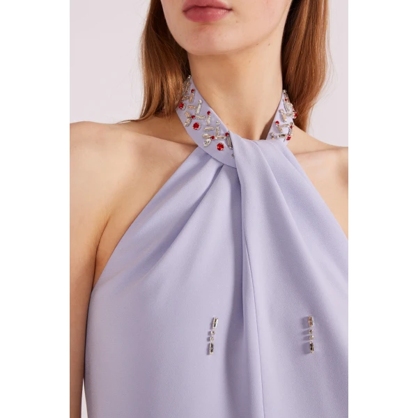 Huishan Zhang Vic Midi Dress in Pale Blue Sable | Midi Dresses | Coveti