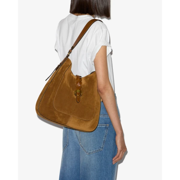 Isabel Marant Altay Hobo Bag in Suede Leather, Cognac | Shoulder & Crossbody Bags | Coveti