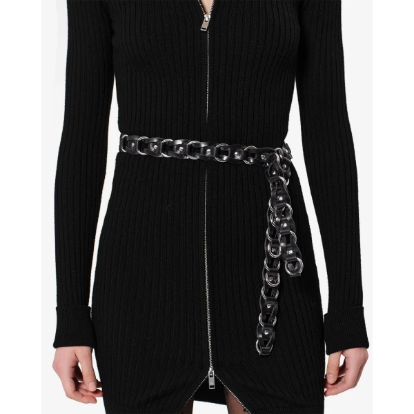 Isabel Marant Bali Hook Leather Belt in Black and Silver | Belts | Coveti