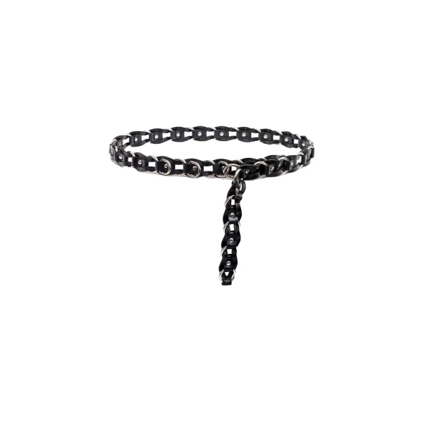 Isabel Marant Bali Hook Leather Belt in Black and Silver | Women | Coveti