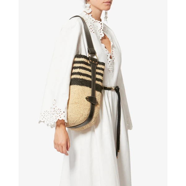 Isabel Marant Bayia Shoulder Bag in Black and Natural | Shoulder & Crossbody Bags | Coveti