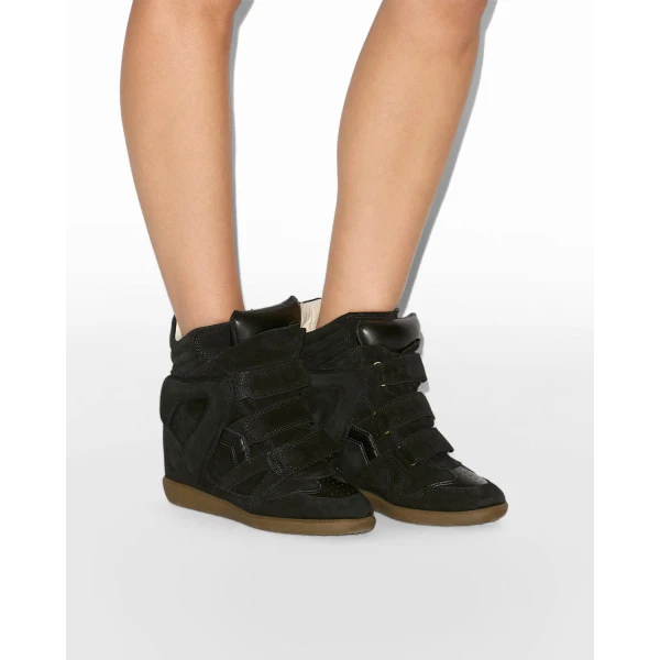 Isabel Marant Bekett Mixed Leather Sneakers in Black | Sneakers | Coveti
