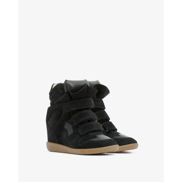 Isabel Marant Bekett Mixed Leather Sneakers in Black | Sneakers | Coveti