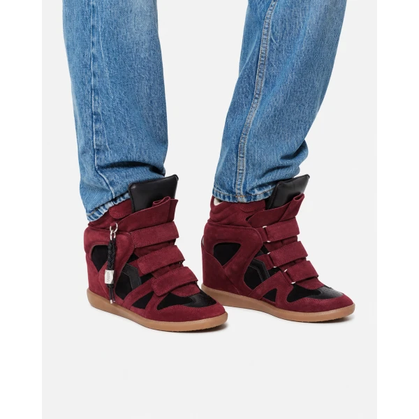 Isabel Marant Bekett Ring Sneakers in Burgundy and Black | Sneakers | Coveti
