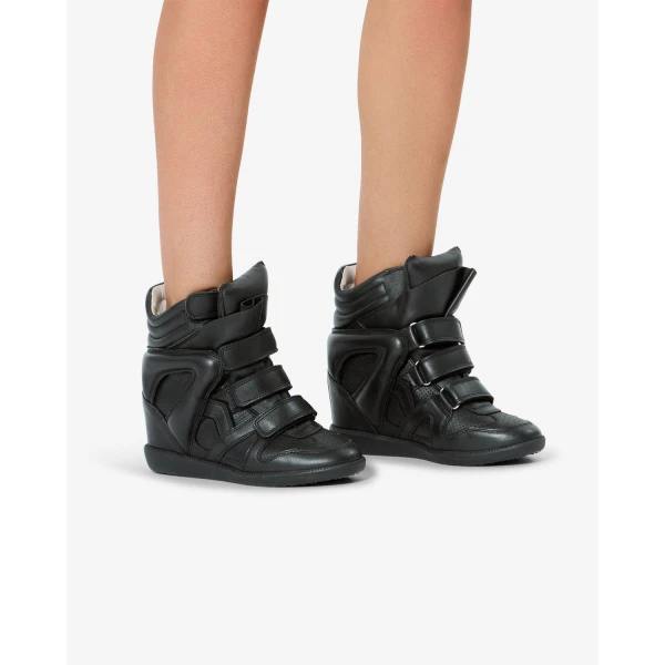 Isabel Marant Bekett Smooth Leather Sneakers in Black | Sneakers | Coveti