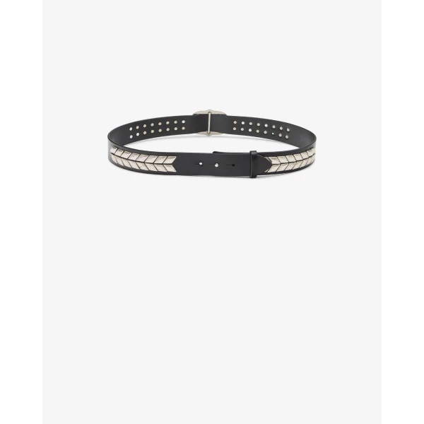 Isabel Marant Belja Leather Belt in Black and Silver | Belts | Coveti