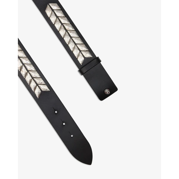 Isabel Marant Belja Leather Belt in Black and Silver | Belts | Coveti