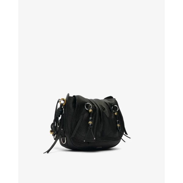 Isabel Marant Bolton Bag in Grained Leather, Black and Silver | Shoulder & Crossbody Bags | Coveti