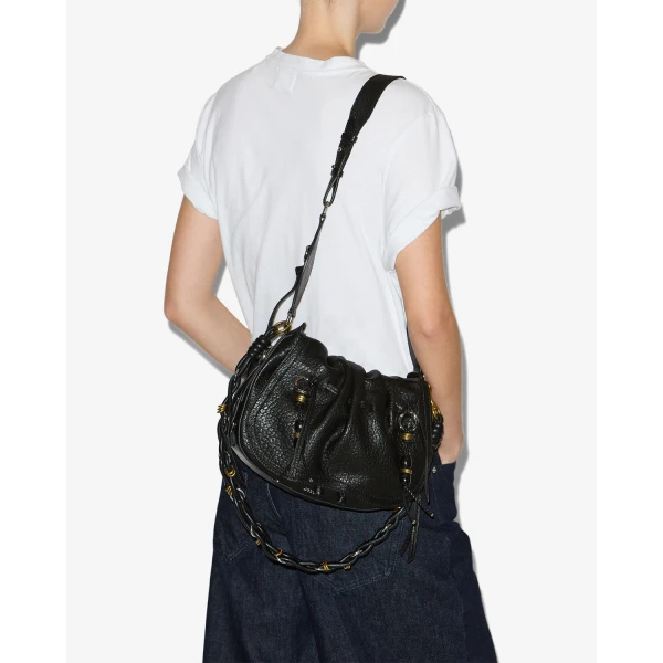 Isabel Marant Bolton Bag in Grained Leather, Black and Silver | Shoulder & Crossbody Bags | Coveti